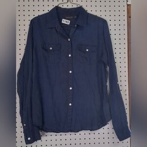 Premium Linen Womens Large Button-up Shirt 100% French Linen Roll up Sleeves...